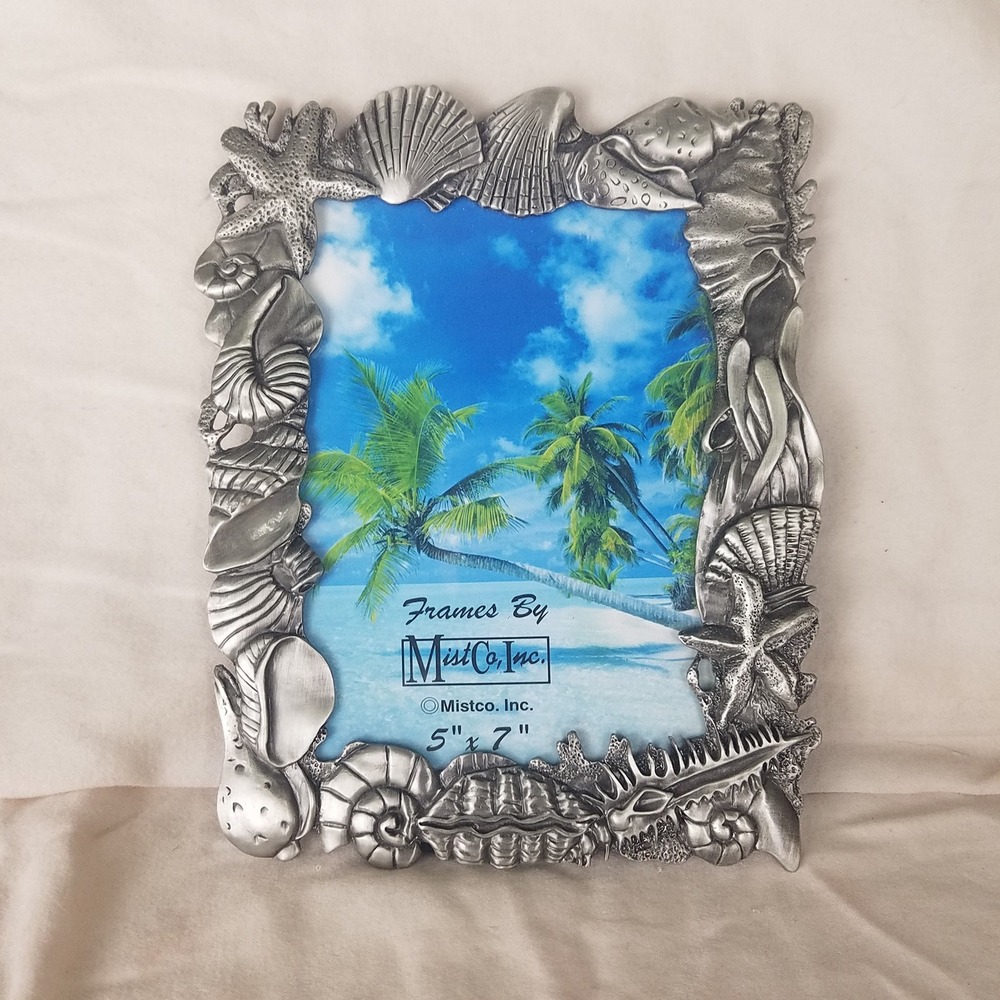 Mistco Picture Frame 5x7 Silver new Seashell Starfish Nautical coastal pewter